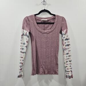 Free People Big Sur Long Sleeve T Shirt Top Pink Purple Women XS thermal tie dye